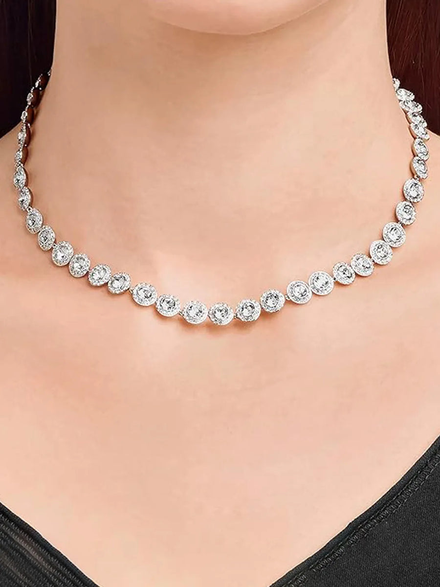 Royal Flash Statement Neck Chain - Silver - White