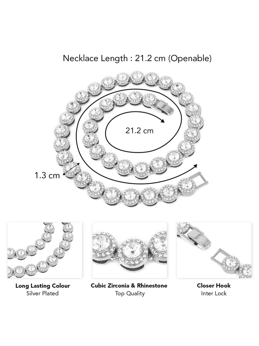 Royal Flash Statement Neck Chain - Silver - White