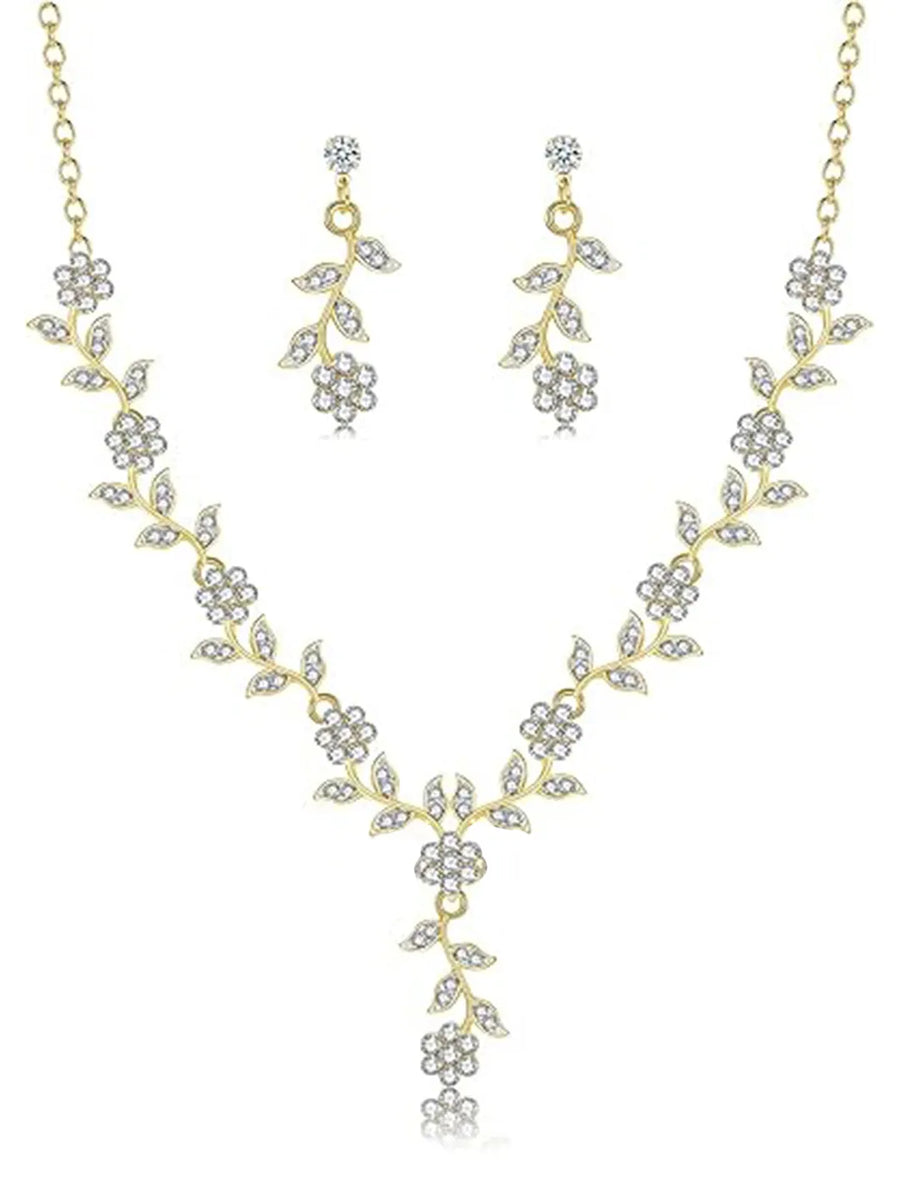 Stylish Floral Statement CZ Necklace Set
