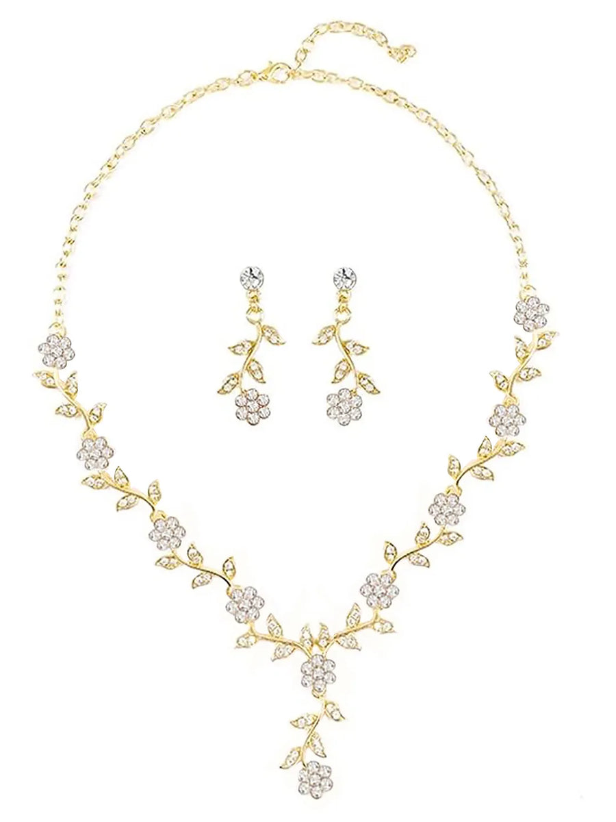 Stylish Floral Statement CZ Necklace Set