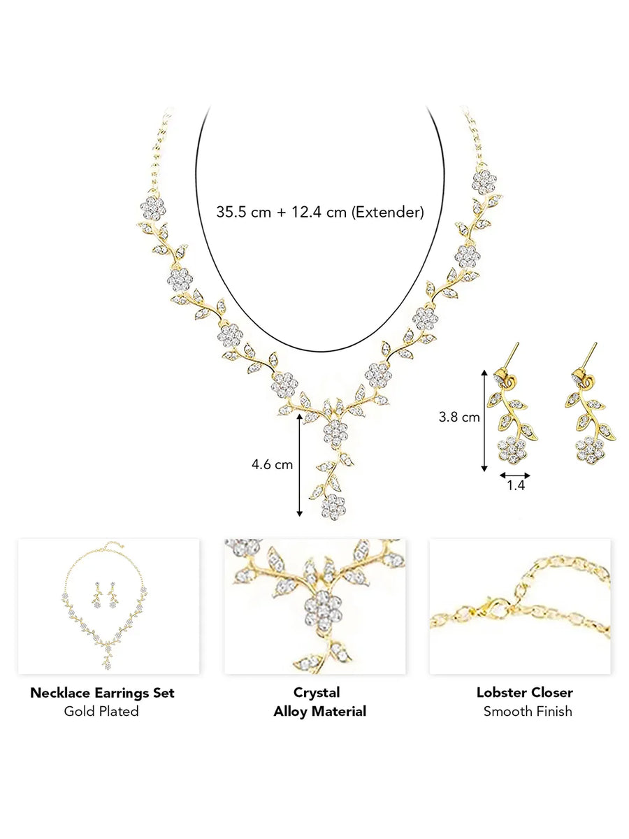 Stylish Floral Statement CZ Necklace Set