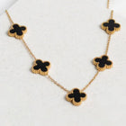 Graceful Clover Charm Necklace - Black