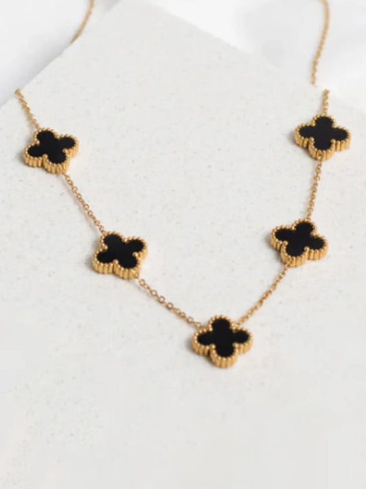 Graceful Clover Charm Necklace - Black