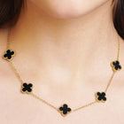Graceful Clover Charm Necklace - Black