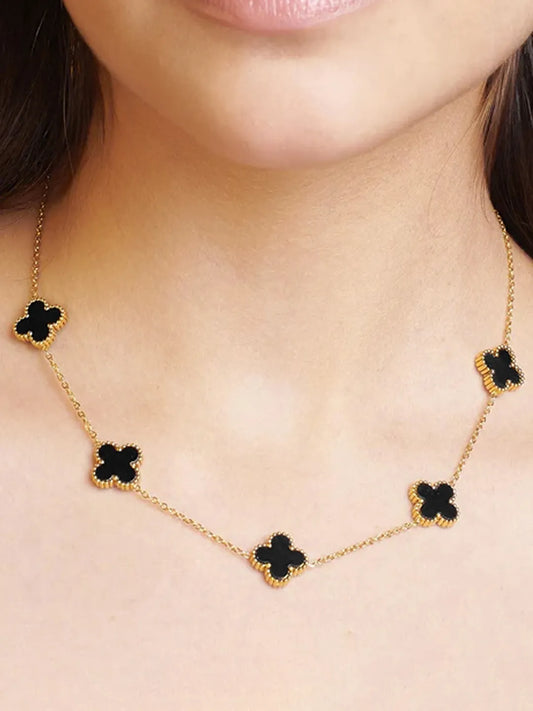 Graceful Clover Charm Necklace - Black