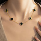 Graceful Clover Charm Necklace - Black