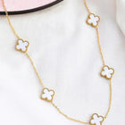 Graceful Clover Charm Necklace - Gold-White