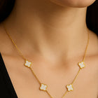 Graceful Clover Charm Necklace - Gold-White