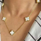 Graceful Clover Charm Necklace - Gold-White
