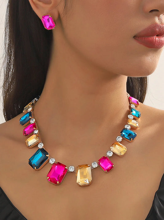 Bright Crystal Studded Necklace Earrings