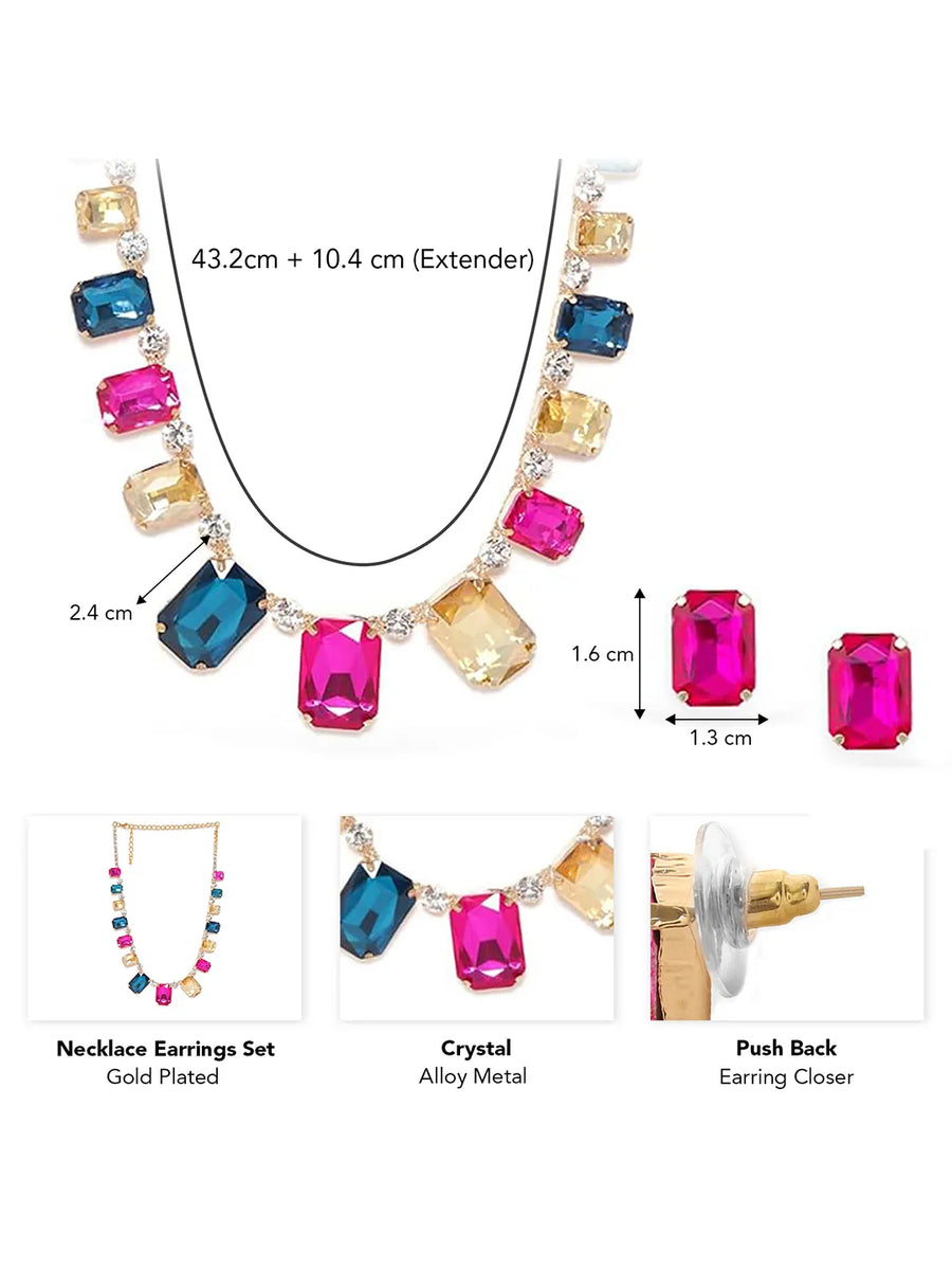 Bright Crystal Studded Necklace Earrings