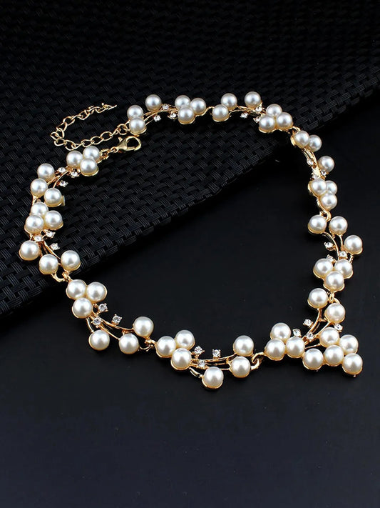 Pearl Blossom Necklace & Earrings Set - Gold -White