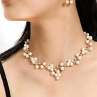 Pearl Blossom Necklace & Earrings Set - Gold -White