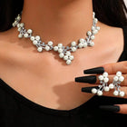 Pearl Blossom Necklace & Earrings Set - Silver -White
