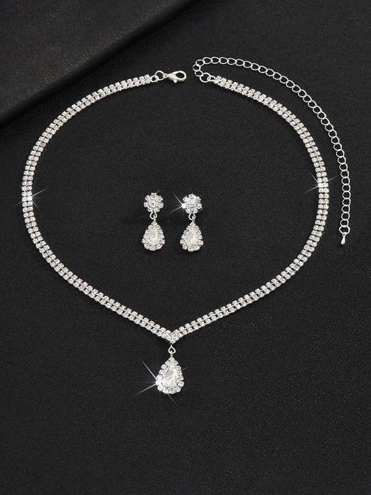 Glittering Teardrop CZ Necklace Set