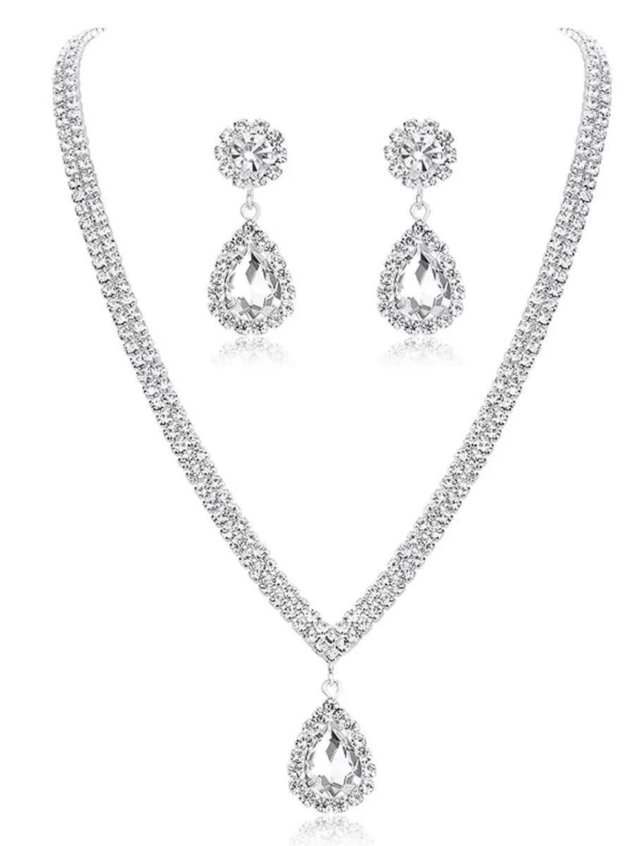 Glittering Teardrop CZ Necklace Set