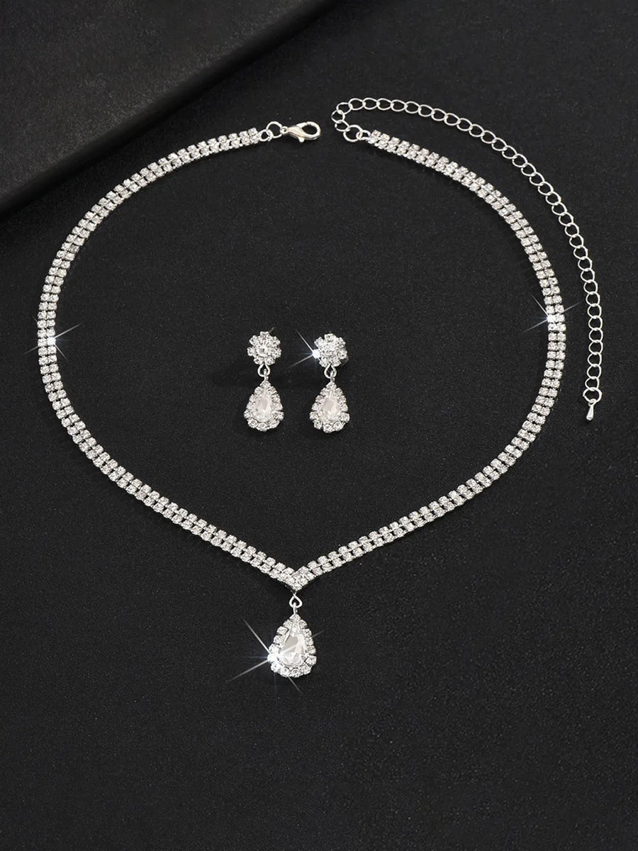 Glittering Teardrop CZ Necklace Set