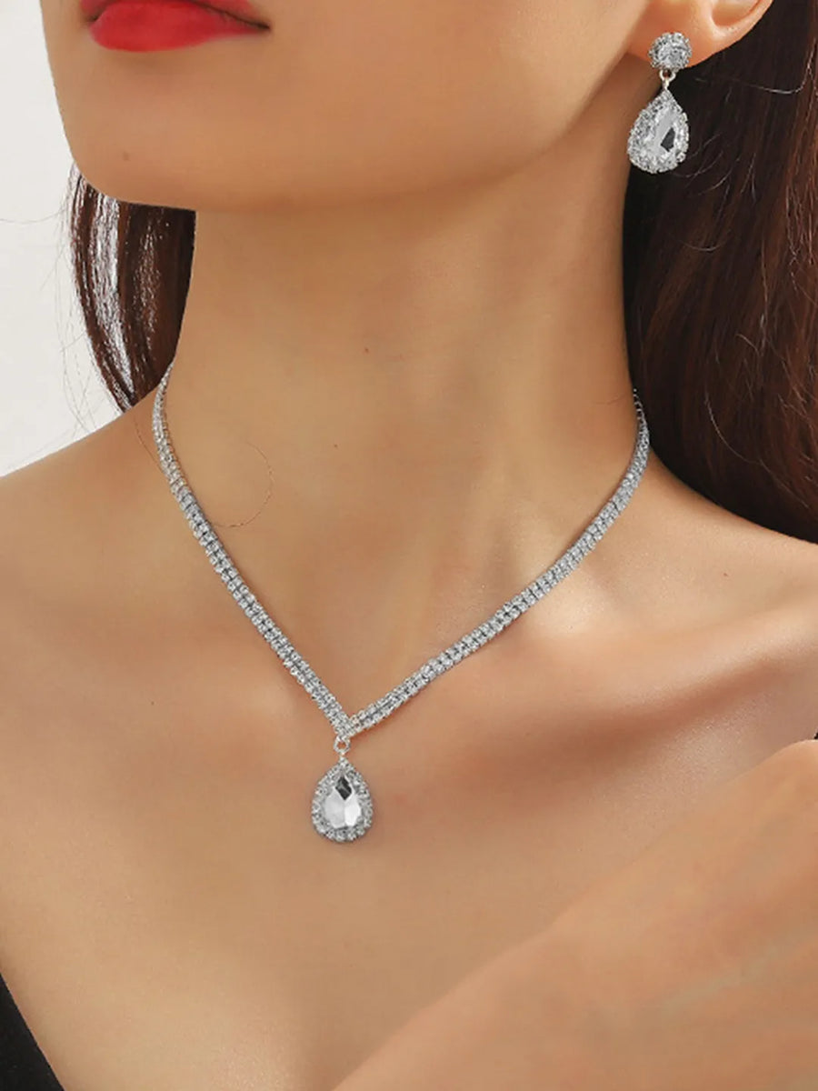 Glittering Teardrop CZ Necklace Set