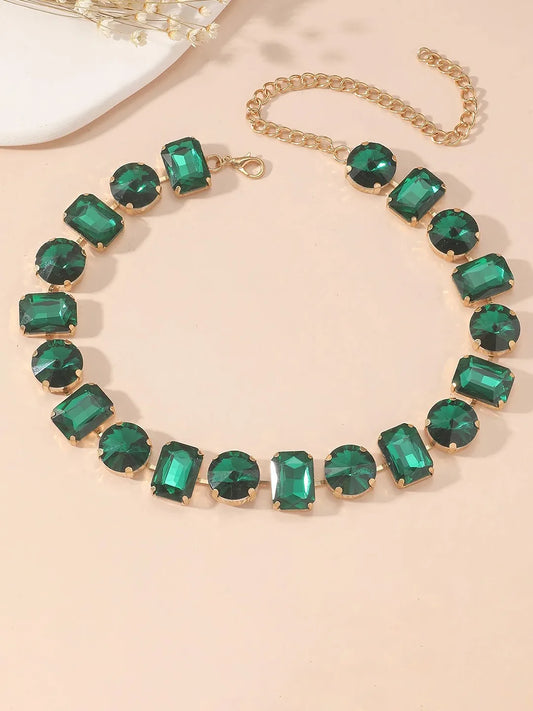 Bold and Bright Crystals Necklace Set - Green