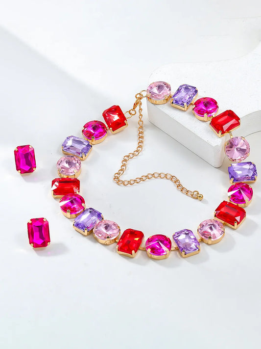 Bold and Bright Crystals Necklace Set - Multicolor