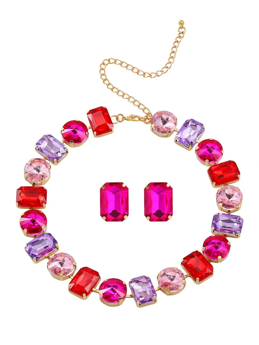 Bold and Bright Crystals Necklace Set - Multicolor