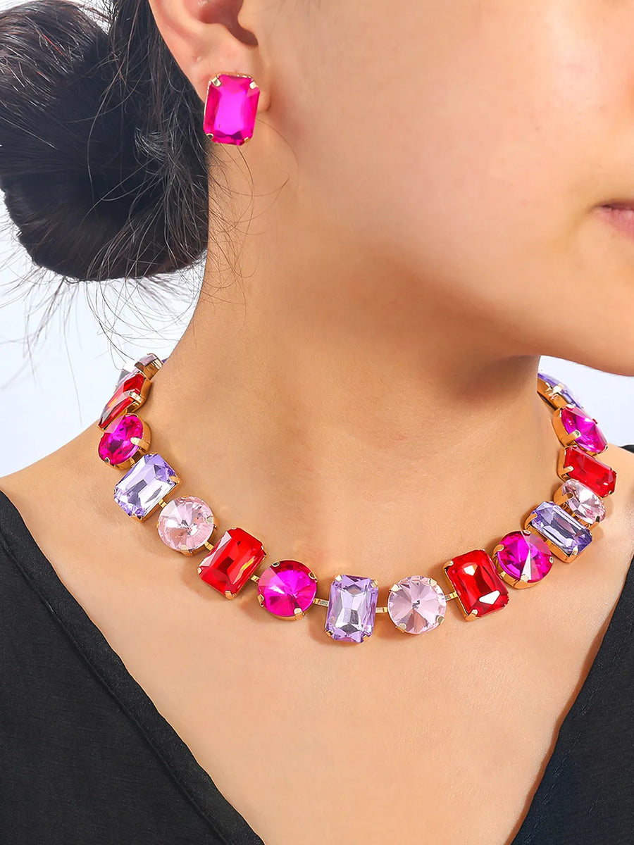 Bold and Bright Crystals Necklace Set - Multicolor