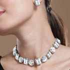 Bold and Bright Crystals Necklace Set - Silver -White