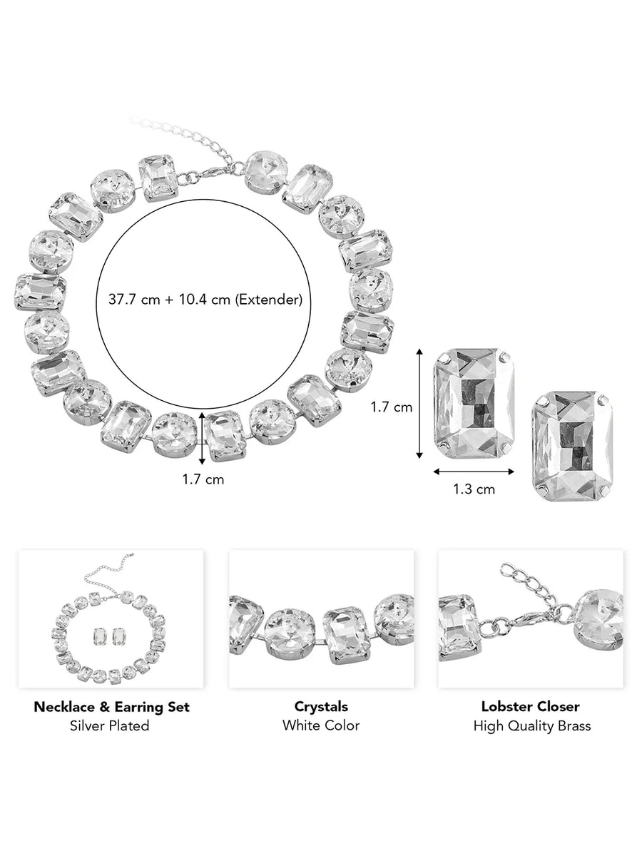 Bold and Bright Crystals Necklace Set - Silver -White