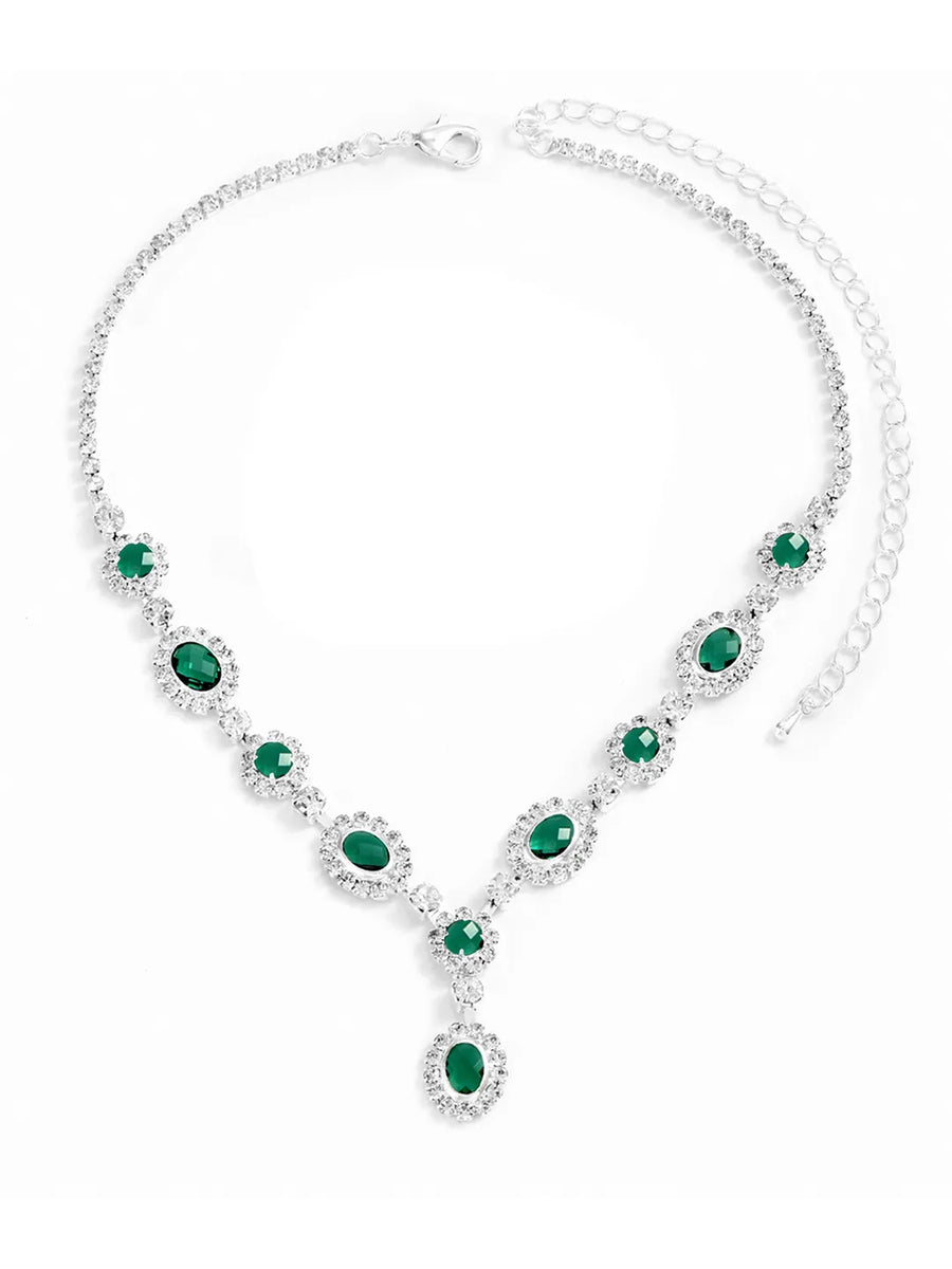 Stunning Crystal CZ Drop Necklace Set - Green