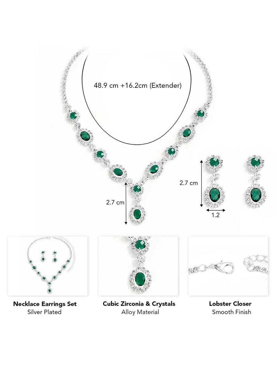 Stunning Crystal CZ Drop Necklace Set - Green