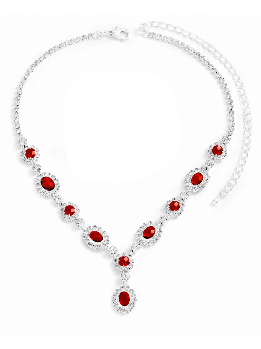 Stunning Crystal CZ Drop Necklace Set - Red