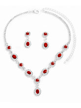 Stunning Crystal CZ Drop Necklace Set - Red