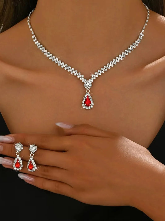Shiny CZ & Crystal Necklace Set