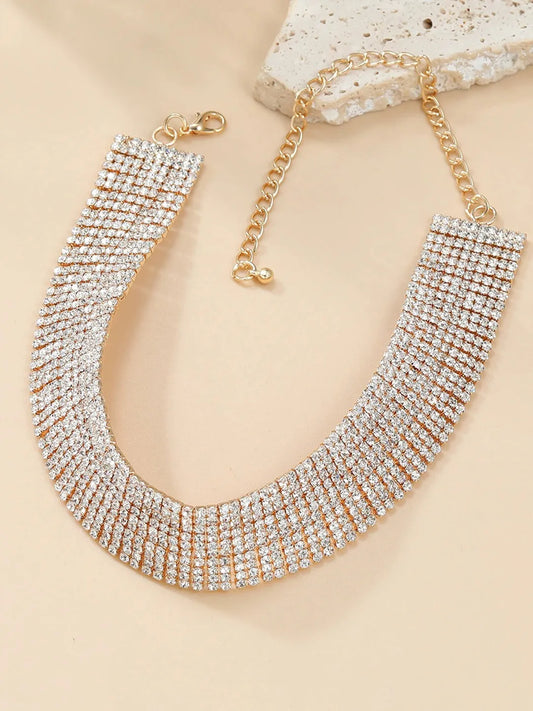 Shimmering CZ Stone Statement Necklace - Gold