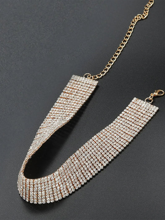 Shimmering CZ Stone Statement Necklace - Gold