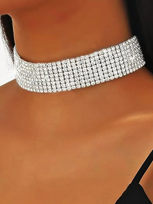 Shimmering CZ Stone Statement Necklace - Silver