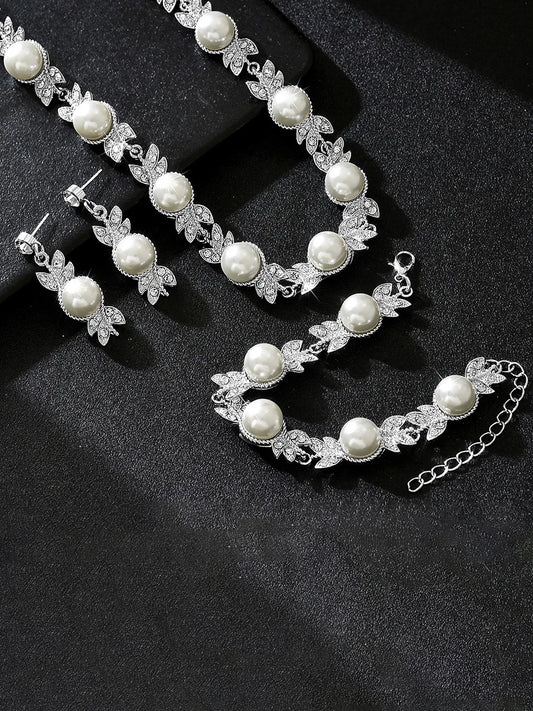 Classic Pearl and Crystal Necklace Set