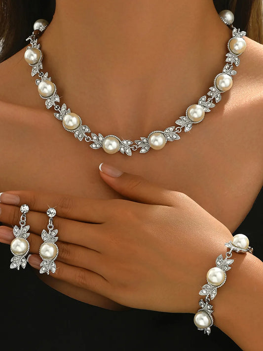 Classic Pearl and Crystal Necklace Set