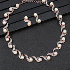Elegant Wave Pearl & CZ Necklace Set - Rose Gold