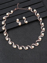 Elegant Wave Pearl & CZ Necklace Set