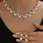 Elegant Wave Pearl & CZ Necklace Set - Rose Gold