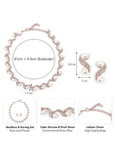 Elegant Wave Pearl & CZ Necklace Set