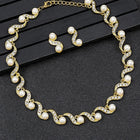 Elegant Wave Pearl & CZ Necklace Set - Gold