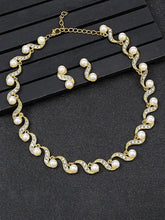 Elegant Wave Pearl & CZ Necklace Set