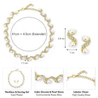 Elegant Wave Pearl & CZ Necklace Set - Gold