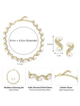 Elegant Wave Pearl & CZ Necklace Set