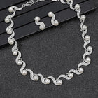 Elegant Wave Pearl & CZ Necklace Set - Silver