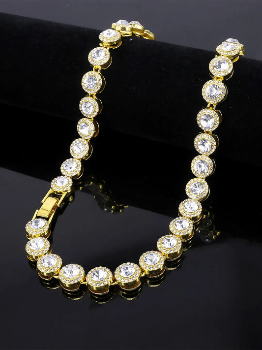 Round Crystal & CZ Tennis Necklace Set - Gold