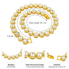 Round Crystal & CZ Tennis Necklace Set - Gold