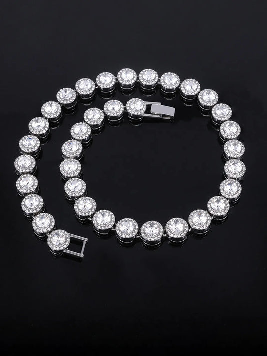 Round Crystal & CZ Tennis Necklace Set - Silver